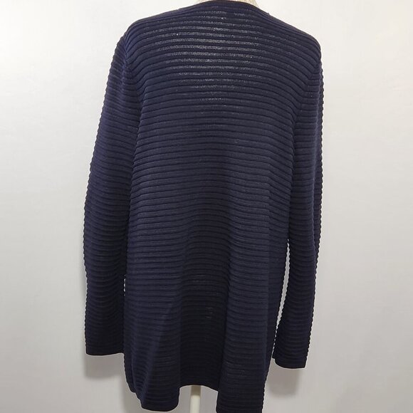 Talbots Women's Size S Blue Rib Knit Long Sleeve Semi Sheer Open Front Cardigan - Picture 11 of 15